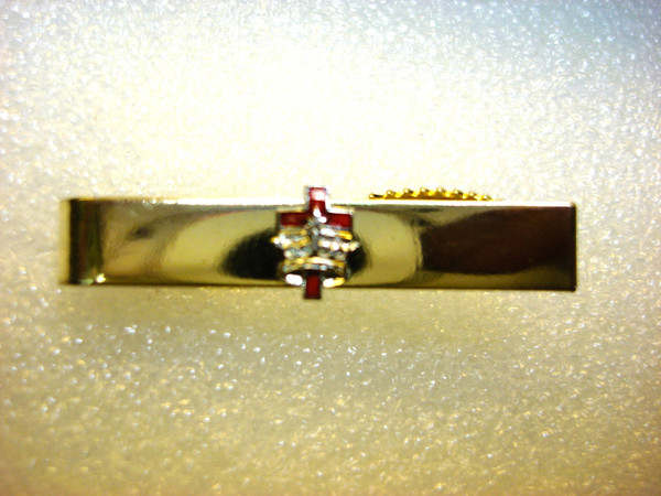 Vintage Gold Tone Tie Clip with Red Enamel Cross & Silver Crown - Statement Accessory