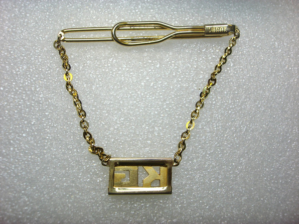 Vintage Gold Tone Tie Clip with Leather Accents & KG Initials - Unique Mens Accessory