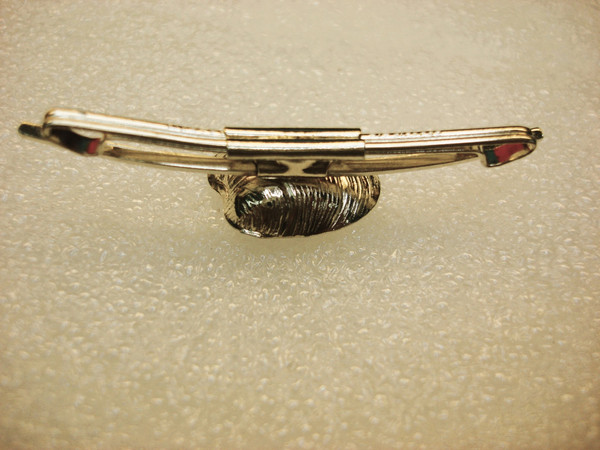 Vintage Gold Tone Tie Clip with Cultured Pearl & Mollusk Shell - Elegant Statement Piece