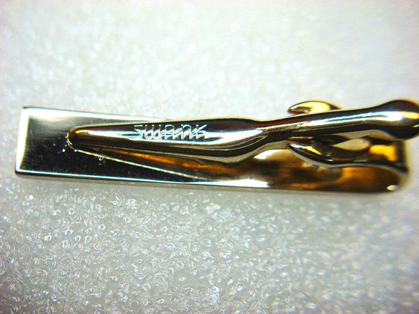 Vintage Swank Gold Tone Tie Clip Musical Notes & Diamond Accent - Nice