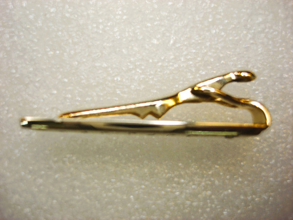 Vintage Swank Gold Tone Tie Clip Musical Notes & Diamond Accent - Nice