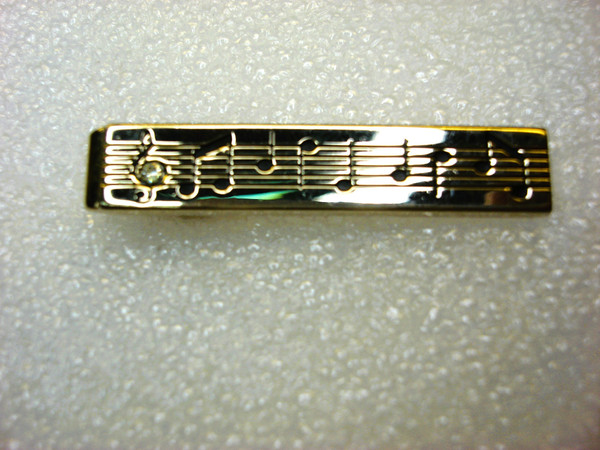 Vintage Swank Gold Tone Tie Clip Musical Notes & Diamond Accent - Nice