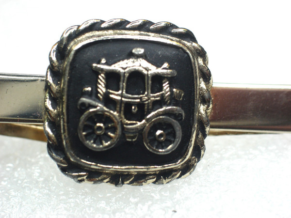 Vintage Silver & Gold Tie Clip with Enamel Coach - Unique Classic Charm