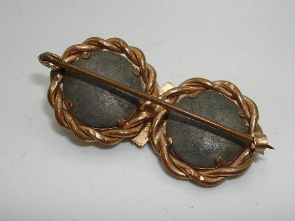 Antique Victorian Mourning Brooch, 1880s Double Photo, Forget-Me-Not Design