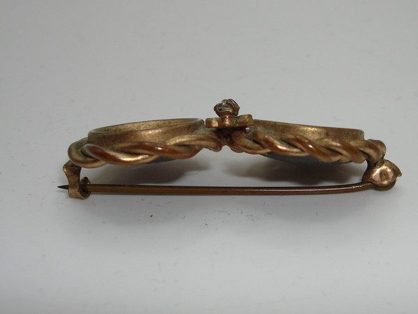 Antique Victorian Mourning Brooch, 1880s Double Photo, Forget-Me-Not Design