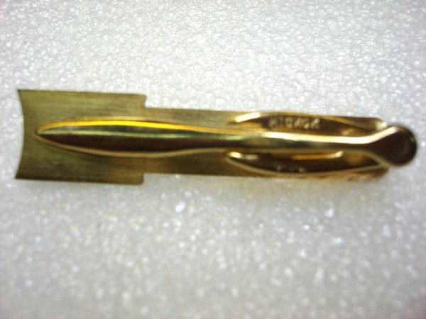 Vintage Gold Tone Tie Clip - Initial 'S' with Black Enamel - Mid-Century Style Gift