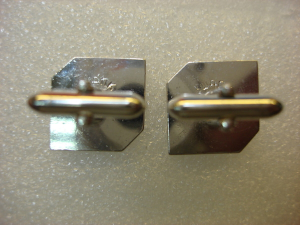 Vintage Swank Silver Tone Cufflinks with Black Enamel 'S' - Men's Fashion Accessories #176