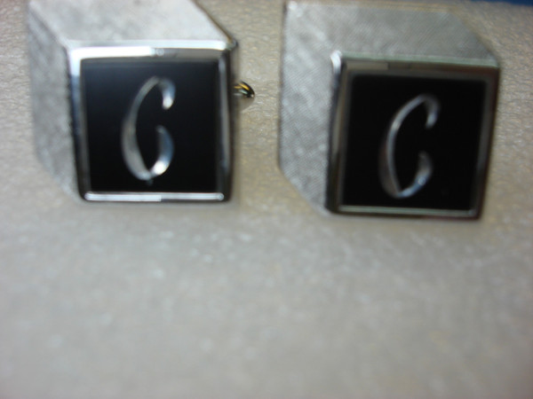 Vintage Swank Silver Tone Cufflinks with Black Enamel 'S' - Men's Fashion Accessories #176