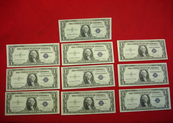 Series 1935-D $1 Silver Certificates - 10 Consecutive Lot (CU)