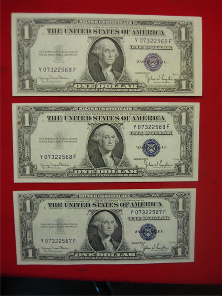 1935 D $1 Silver Certificates (3 PC Lot) - Consecutive, Crisp Condition