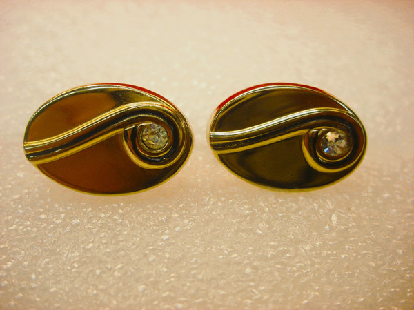 Vintage Swank Gold-Tone Cufflinks with Simulated Diamonds - Elegant Ornate Design #184