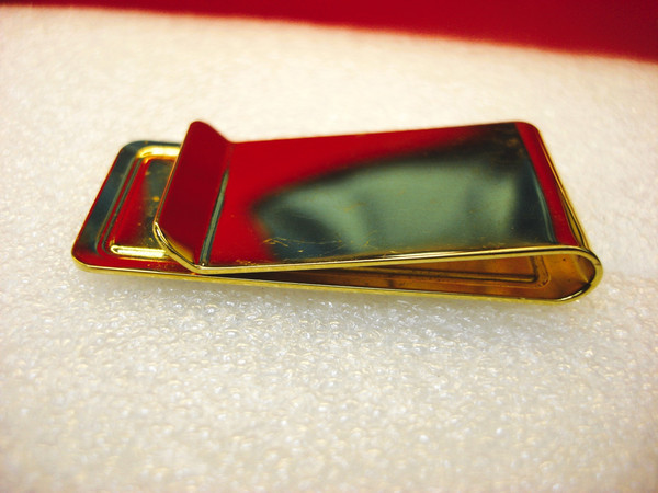 Vintage Gold Tone Money Clip with Slate Blue Insert - 1 Inch, Solid & Unique