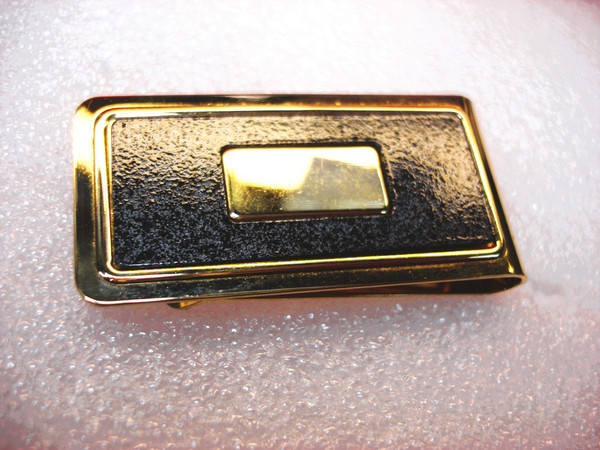 Vintage Gold Tone Money Clip with Slate Blue Insert - 1 Inch, Solid & Unique