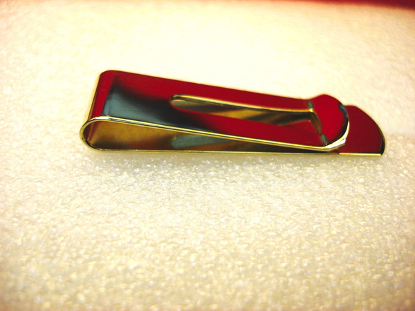 Vintage Gold Tone Money Clip with Slate Blue Insert - Solid, Engraved 1 Inch