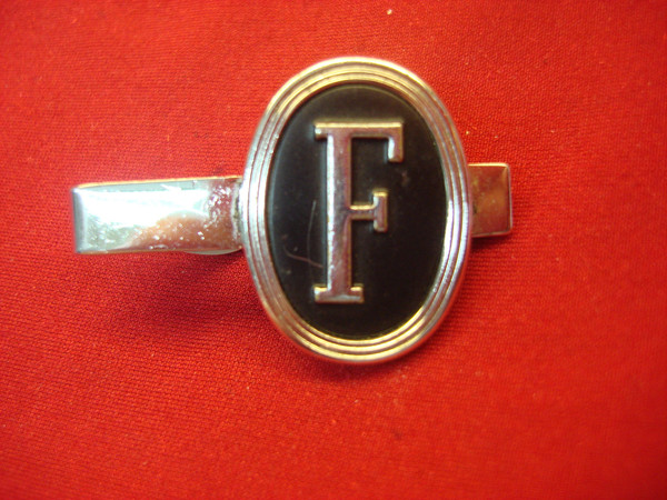 Vintage Swank Silver-Tone Tie Clip with Initial F - 1.5 Inch, Black Enamel