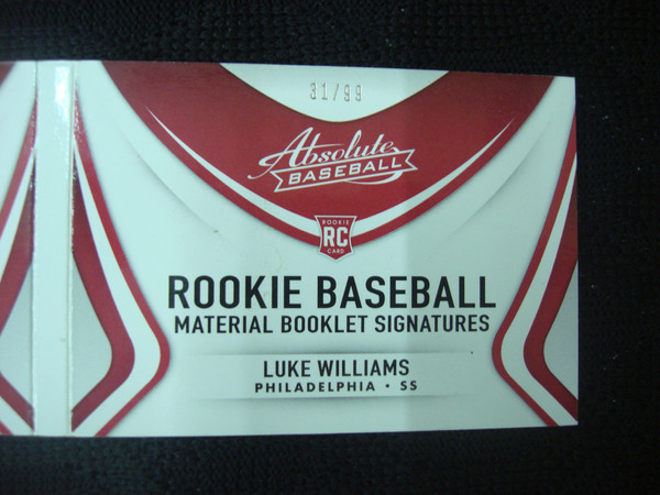 2022 Panini Absolute Rookie Luke Williams Auto / Patch Booklet Signature #31/99 - Philadelphia Phillies