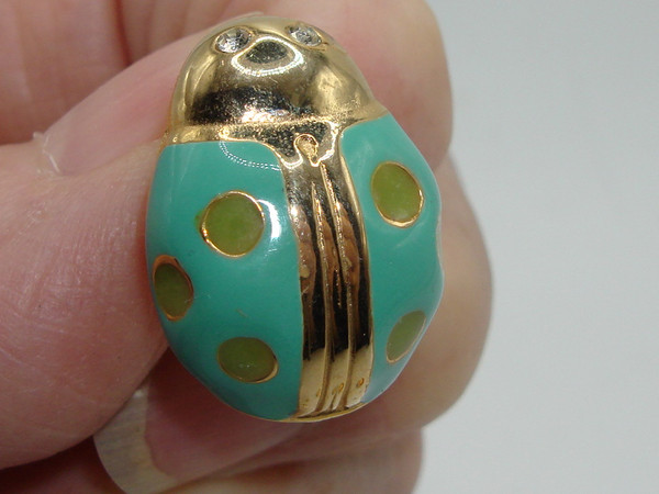 Vintage Gay Boyer Enamel Beetle Earrings - Gold Tone & Crystal Eyes