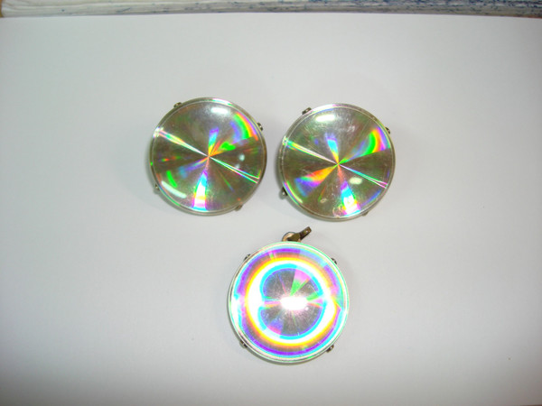 Vintage 1950s-60s Holographic Clip-On Earrings & Pendant Set | Iridescent Glam