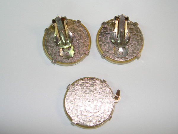Vintage 1950s-60s Holographic Clip-On Earrings & Pendant Set | Iridescent Glam