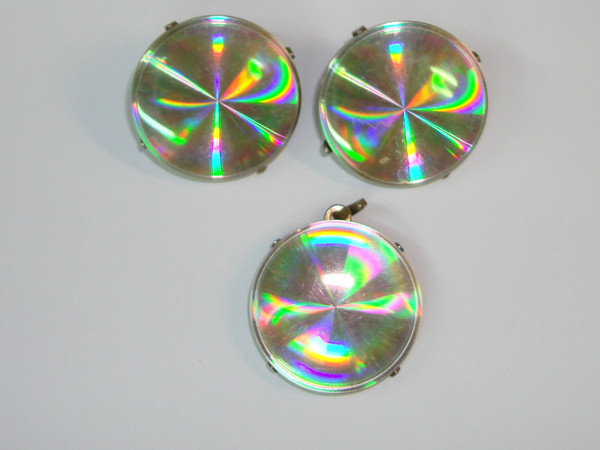 Vintage 1950s-60s Holographic Clip-On Earrings & Pendant Set | Iridescent Glam