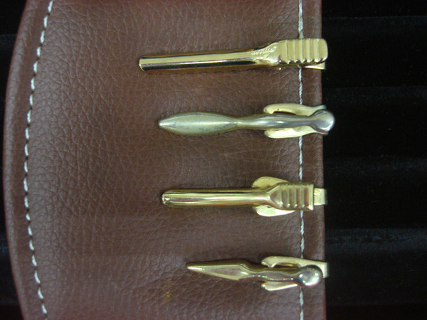 Vintage Gold Tone Tie Clips - Set of 4 (Unique & Unusual Design) #235