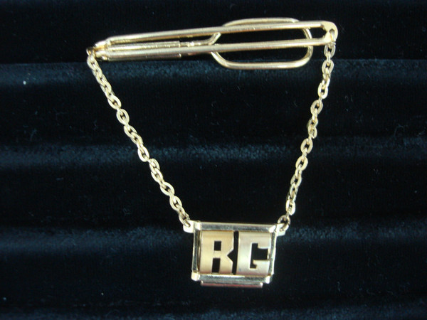Vintage Swank Gold Tone Tie Bar Chain with'RG' Initials - Unique & Stylish