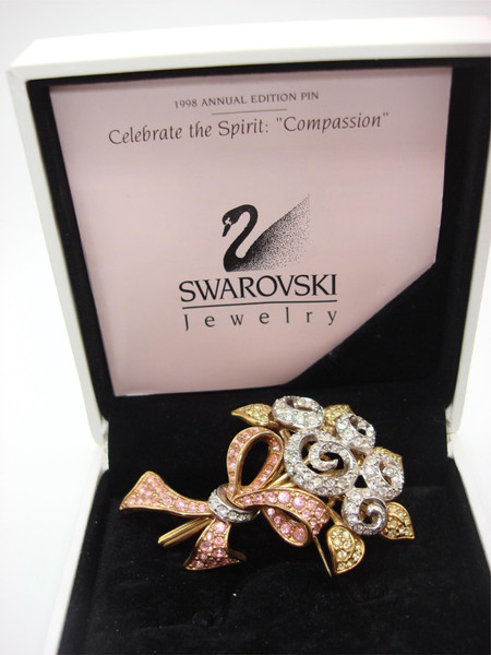 Vintage 1998 Swarovski Compassion Floral Brooch - Original Box & Pamphlet