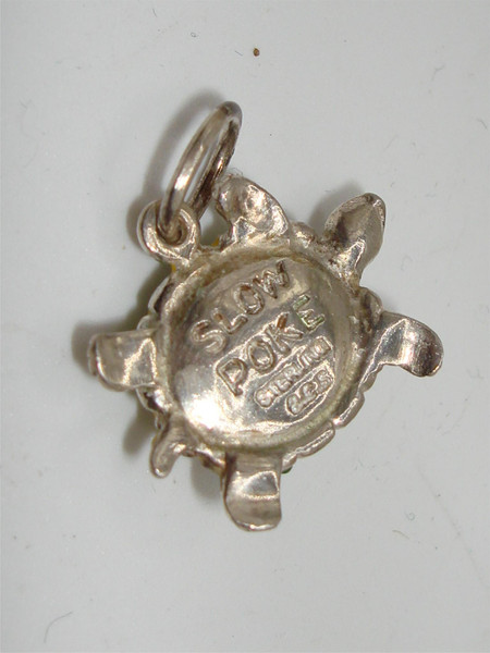 Vintage Slow Poke Sterling Silver Enamel Turtle Charm - 925, Green & Yellow