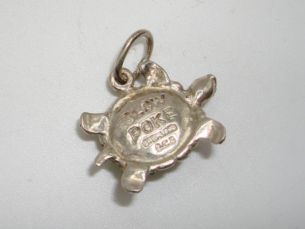 Vintage Slow Poke Sterling Silver Enamel Turtle Charm - 925, Green & Yellow