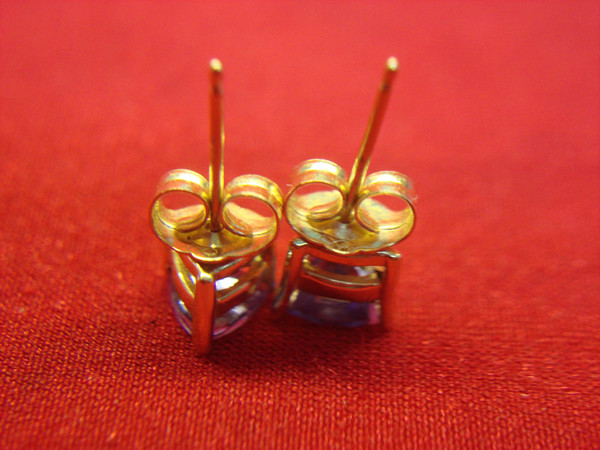 14K Yellow Gold Tanzanite Studs - Sparkling Trillion Cut Earrings (1ct)