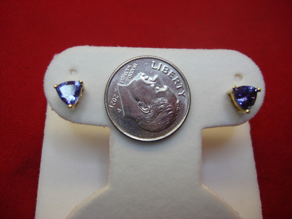 14K Yellow Gold Tanzanite Studs - Sparkling Trillion Cut Earrings (1ct)