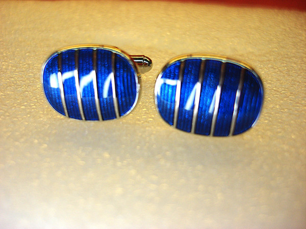 Vintage Dark Blue Guilloche Enamel Cufflinks | Sterling Silver Tone