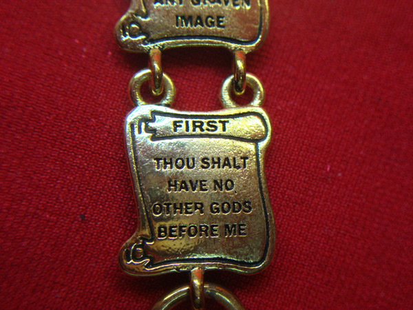 Vintage 10 Commandments Bracelet - Gold Tone Metal, 7-8 Inch