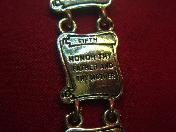 Vintage 10 Commandments Bracelet - Gold Tone Metal, 7-8 Inch