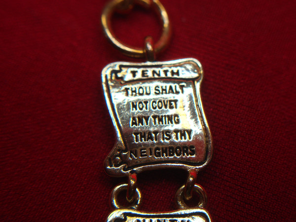 Vintage 10 Commandments Bracelet - Gold Tone Metal, 7-8 Inch