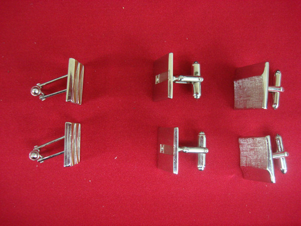 Vintage Silver Tone Cufflinks - Set of 3 Pairs, Unique & Stylish