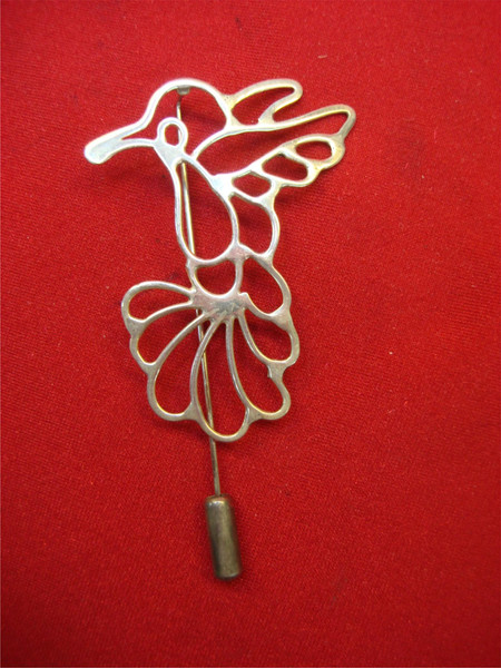 Vintage Sterling Silver Hummingbird Stick Pin - 2 Inch Artisan Design