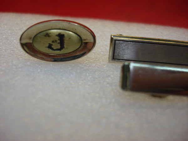 Vintage Engraved Tie Clips & Cufflinks Set - Initial J - Men's Jewelry Estate Find