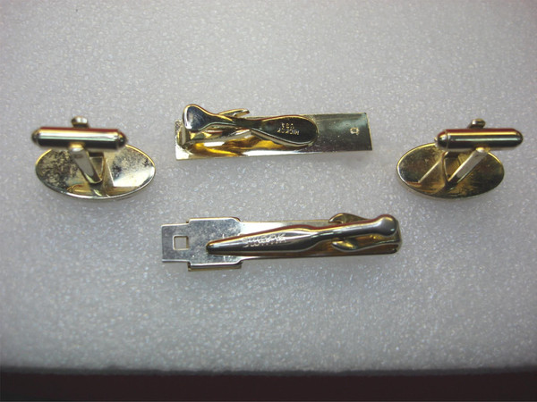 Vintage Engraved Tie Clips & Cufflinks Set - Initial J - Men's Jewelry Estate Find
