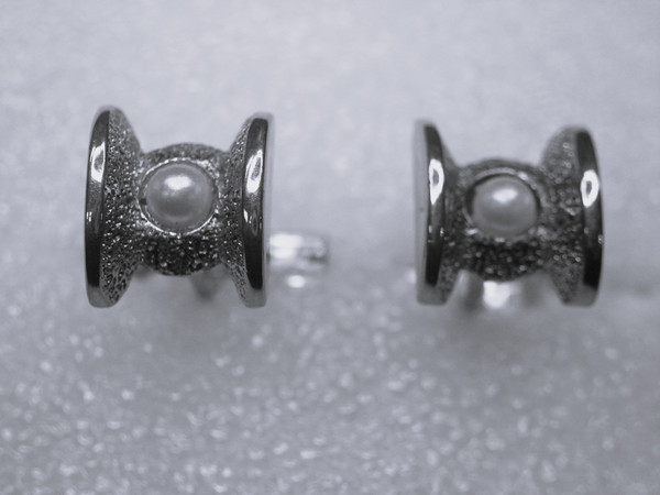 Vintage Pioneer Silver Cufflinks with Simulated Pearls - Classic Men's Accessories