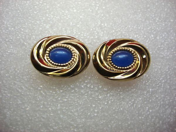 Vintage Gold Tone Cufflinks with Blue Stones - Rectangular Design