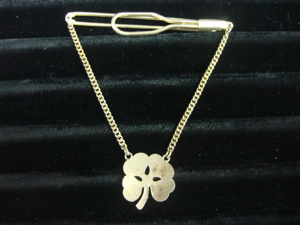 Vintage Swank Gold Tone Four Leaf Clover Tie Bar Chain - Unique & Elegant