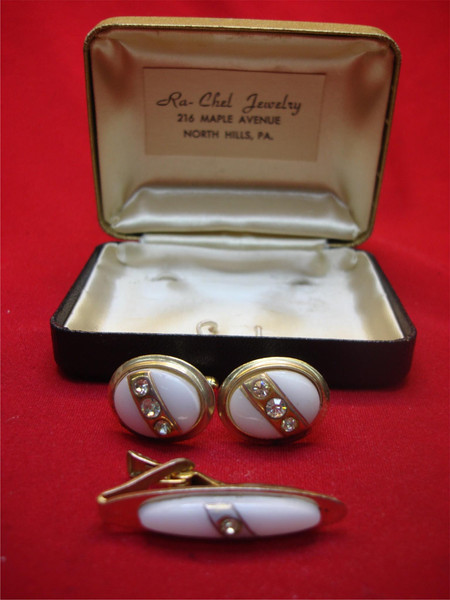 Vintage Men's Cufflinks & Tie Clip Set (OB #337) - Classic Style