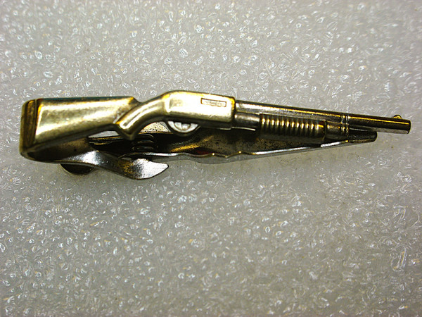 Vintage Swank Pump Shotgun Tie Clip - Silver/Gold Tone, Pre-Owned, Excellent Condition