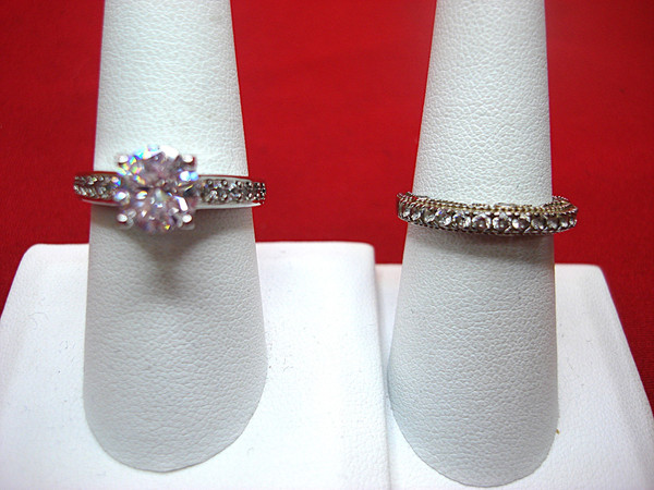 Sterling Silver Ring Set of 2 - Sparkling Gemstone Designs (Sizes 8 & 7 1/4)