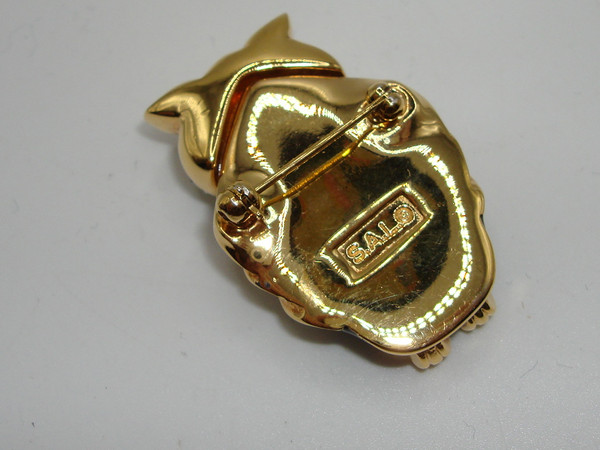 Vintage Swarovski S.A.L. Owl Brooch - Green Cloisonne Enamel & Crystals, Mint Condition