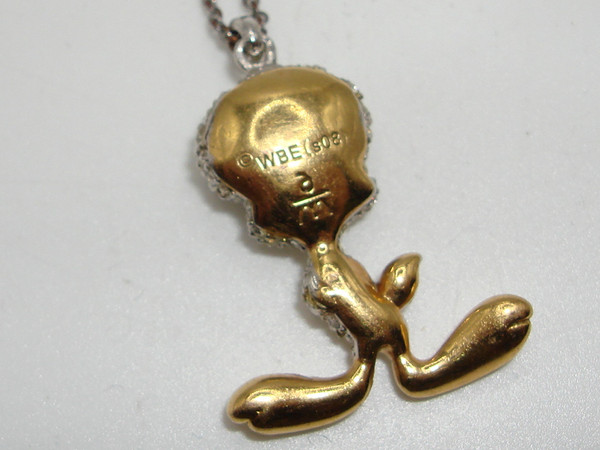 Vintage 2008 Warner Bros Tweety Bird Gold Tone Pendant - Sparkling Crystals