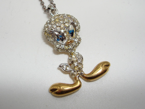 Vintage 2008 Warner Bros Tweety Bird Gold Tone Pendant - Sparkling Crystals
