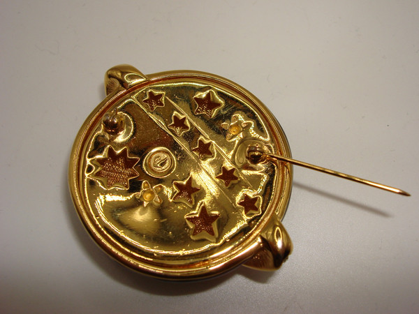 Vintage Swarovski Enamel & Crystal Moon Brooch | Blue Cloisonne, Gold-Tone Accents