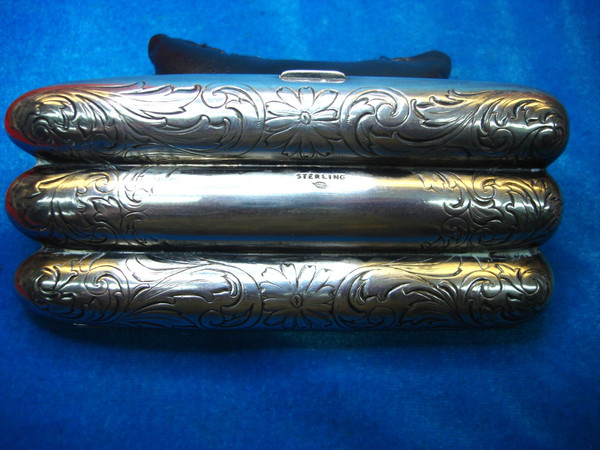 Vintage Sterling Silver Three Finger Cigar Case - Ornate & Monogrammed